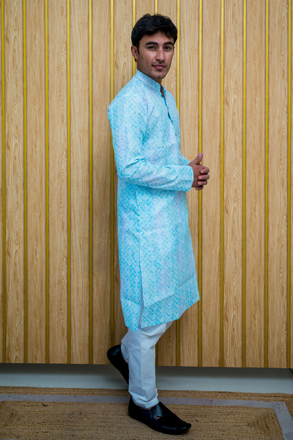 Elegant Sky Blue Printed Cotton Kurta(2679)
