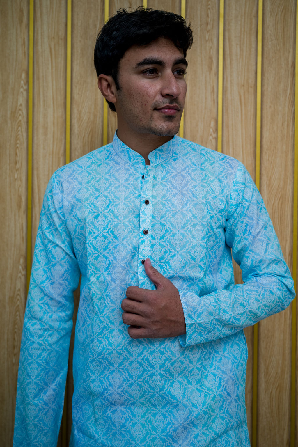 Elegant Sky Blue Printed Cotton Kurta(2679)