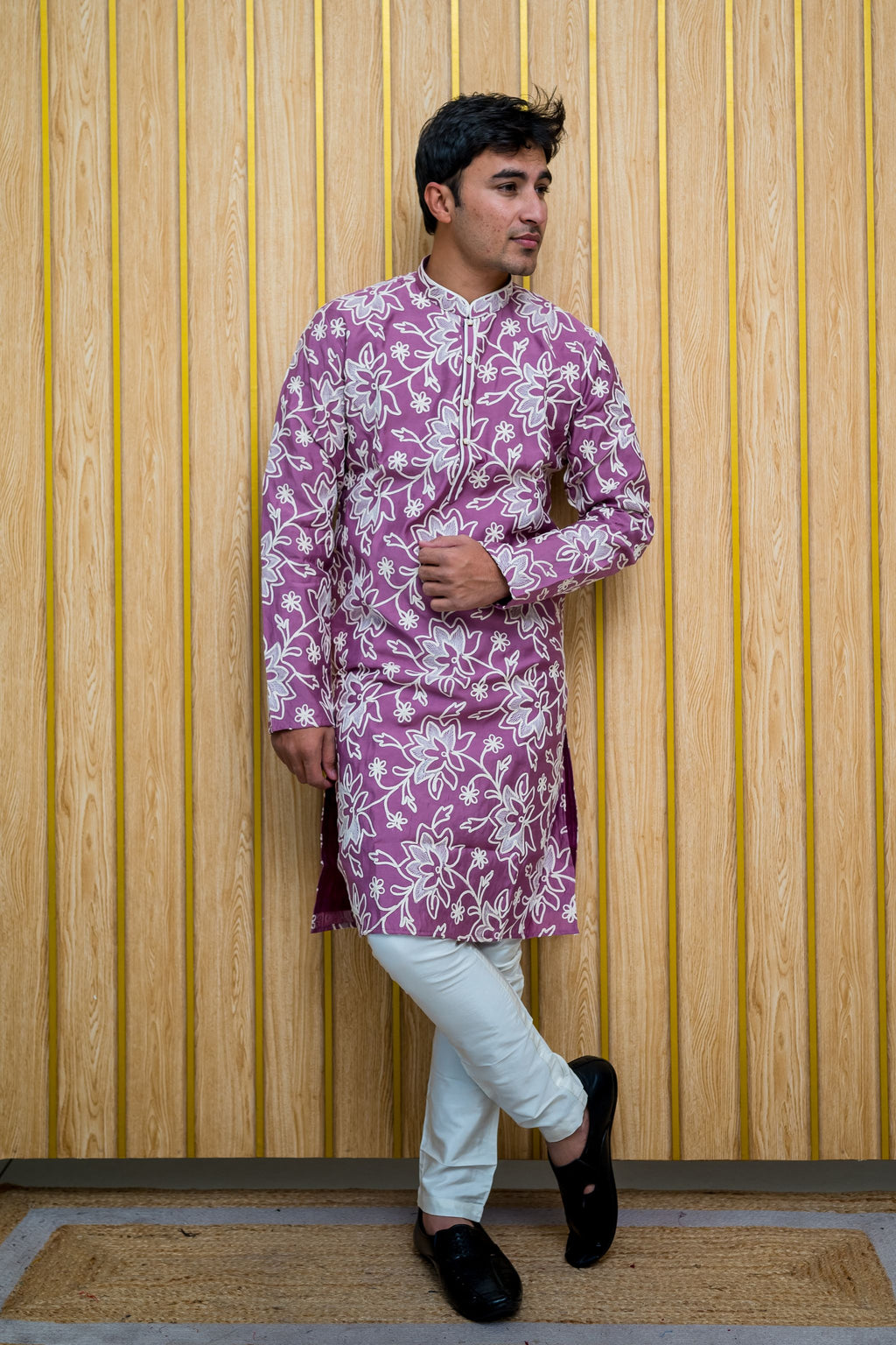 Purple Floral Thread Work Kurta(10058)
