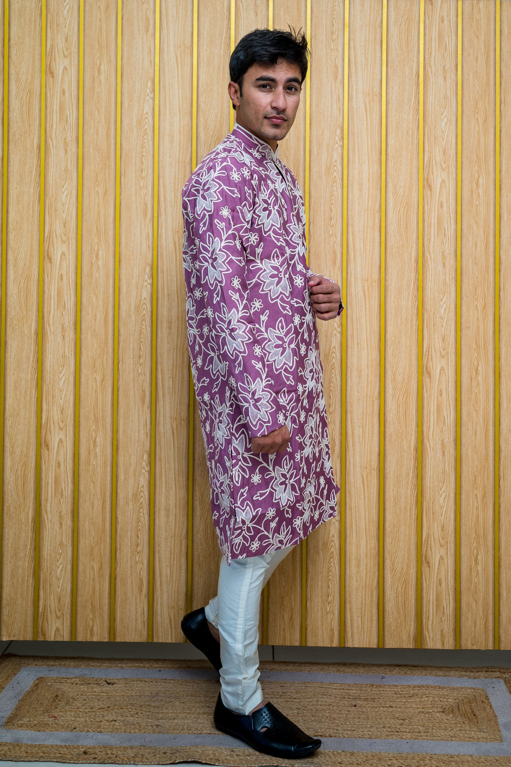 Purple Floral Thread Work Kurta(10058)