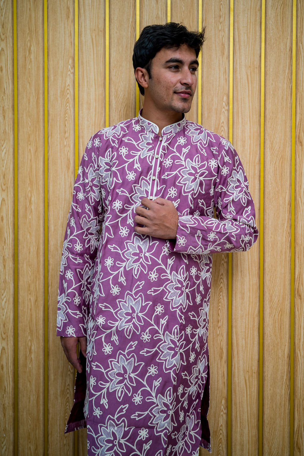 Purple Floral Thread Work Kurta(10058)