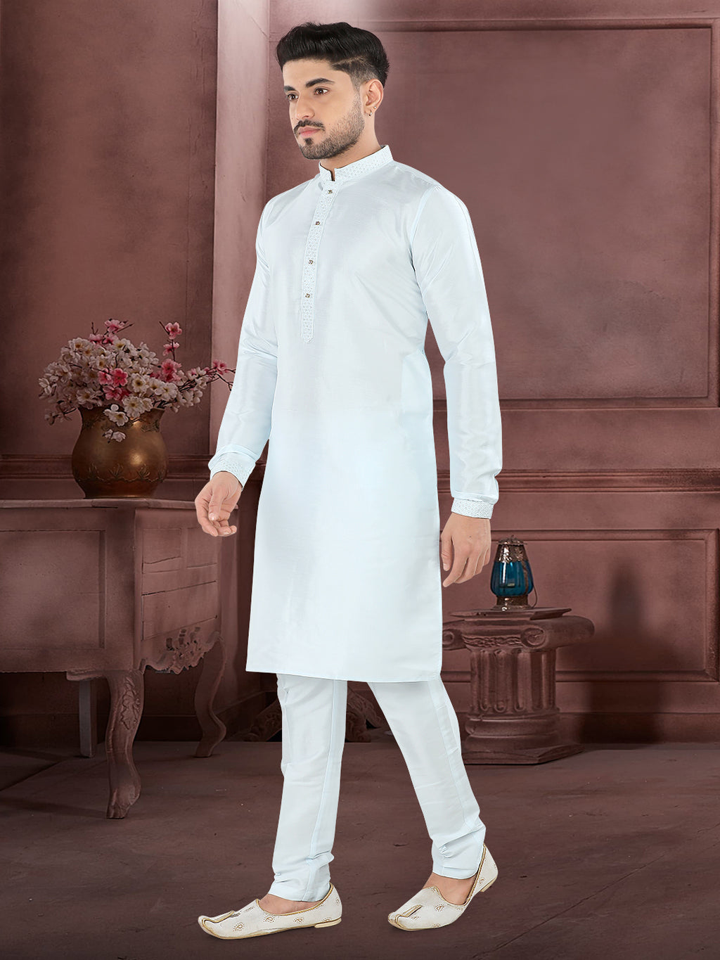 Sky Whisper Premium Kurta Set – Elegant Light Sky Blue Ethnic Wear(k119)