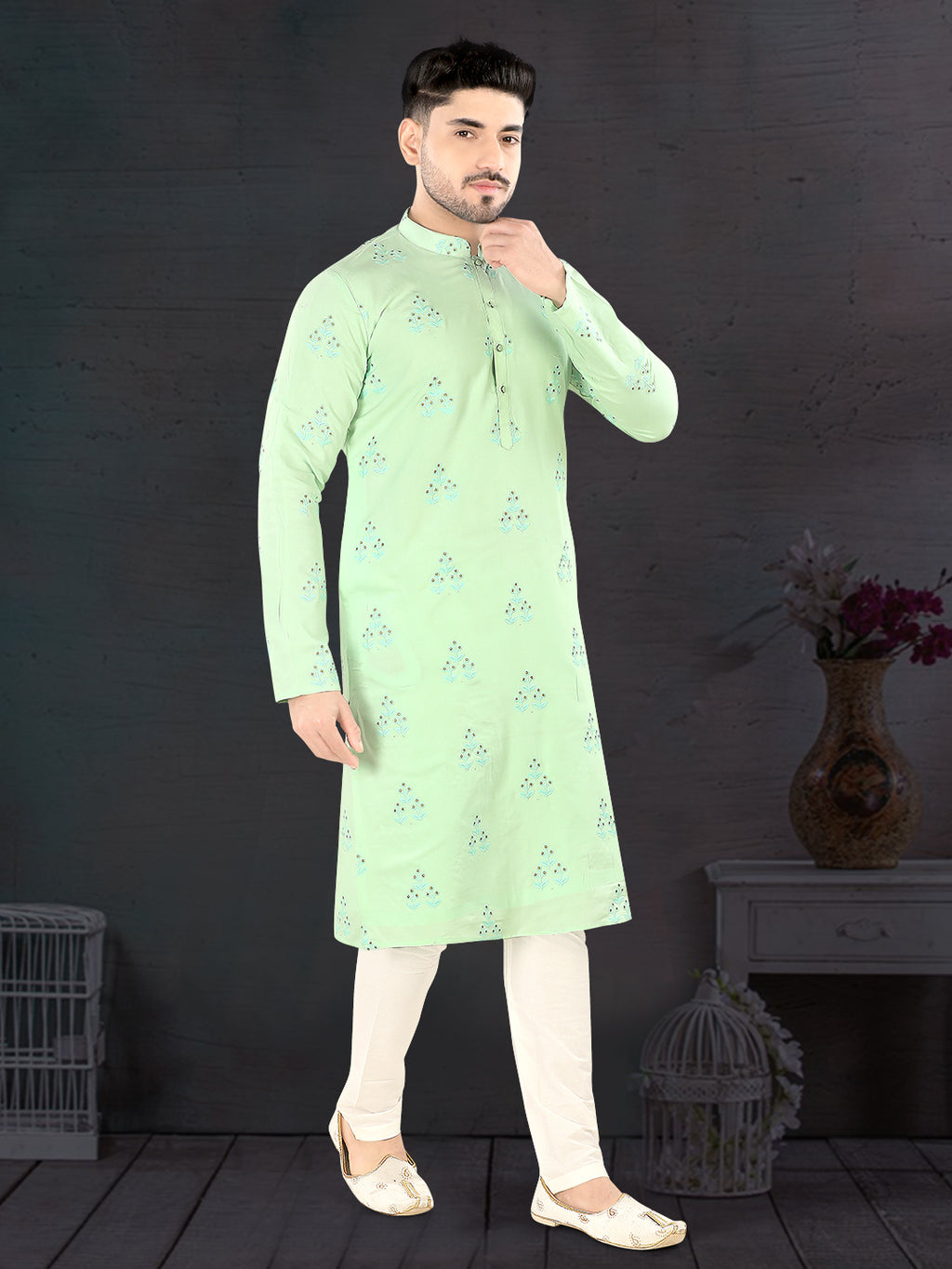 Pista Bloom Embroidered Kurta Set (10146)