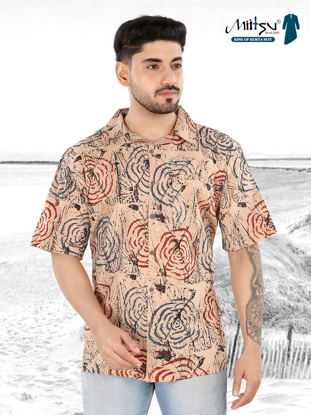 Men’s Ajrakh Printed Half Sleeve Casual Shirt(1112)