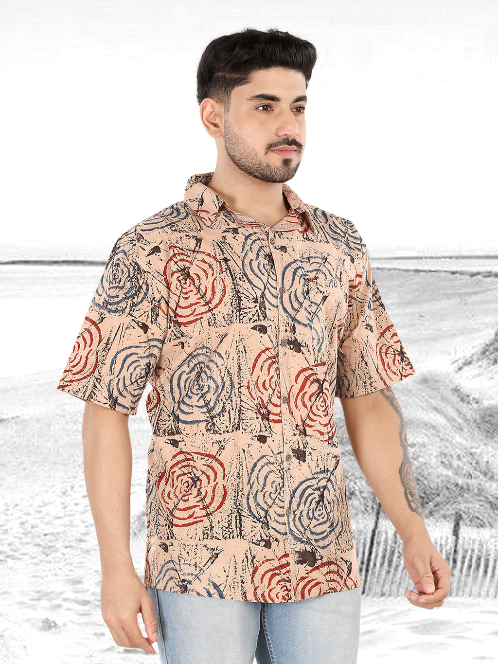 Men’s Ajrakh Printed Half Sleeve Casual Shirt(1112)