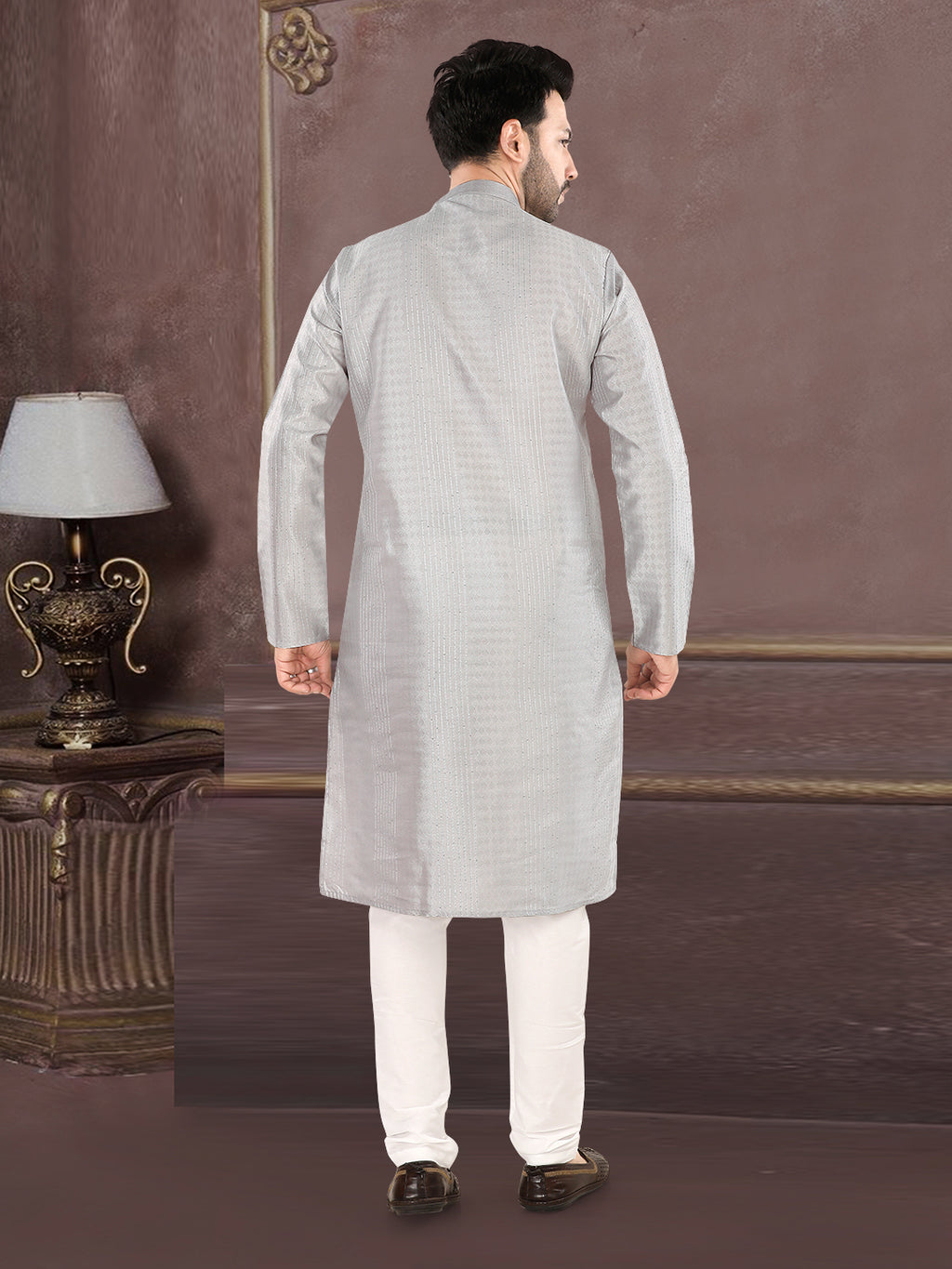 Silver Grey Textured Festive Kurta – Classic Ethnic Elegance (4250)
