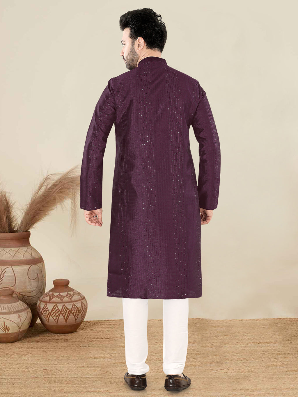 Wine Textured Festive Kurta – Rich & Elegant Ethnic Wear for Men (4250)