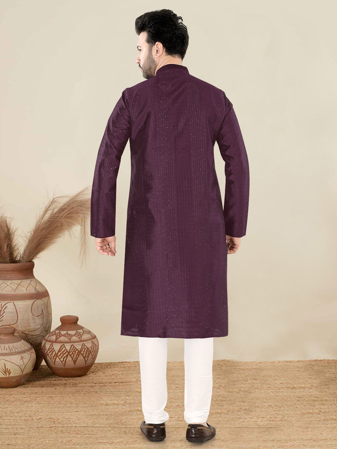 Wine Textured Festive Kurta – Rich & Elegant Ethnic Wear for Men (4250)