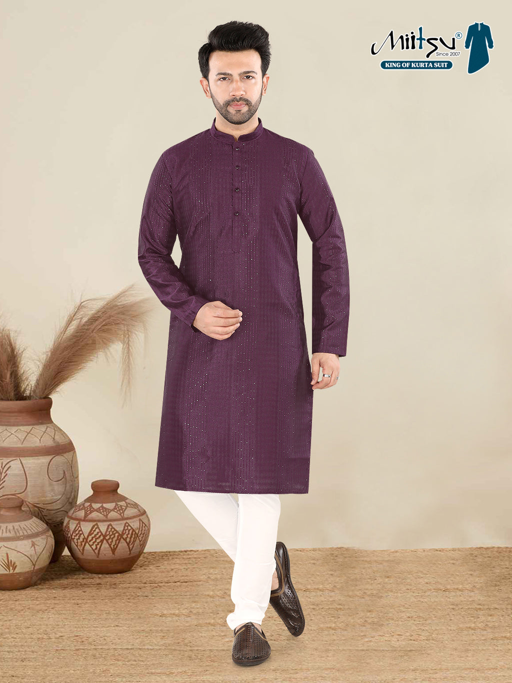 Wine Textured Festive Kurta – Rich & Elegant Ethnic Wear for Men (4250)