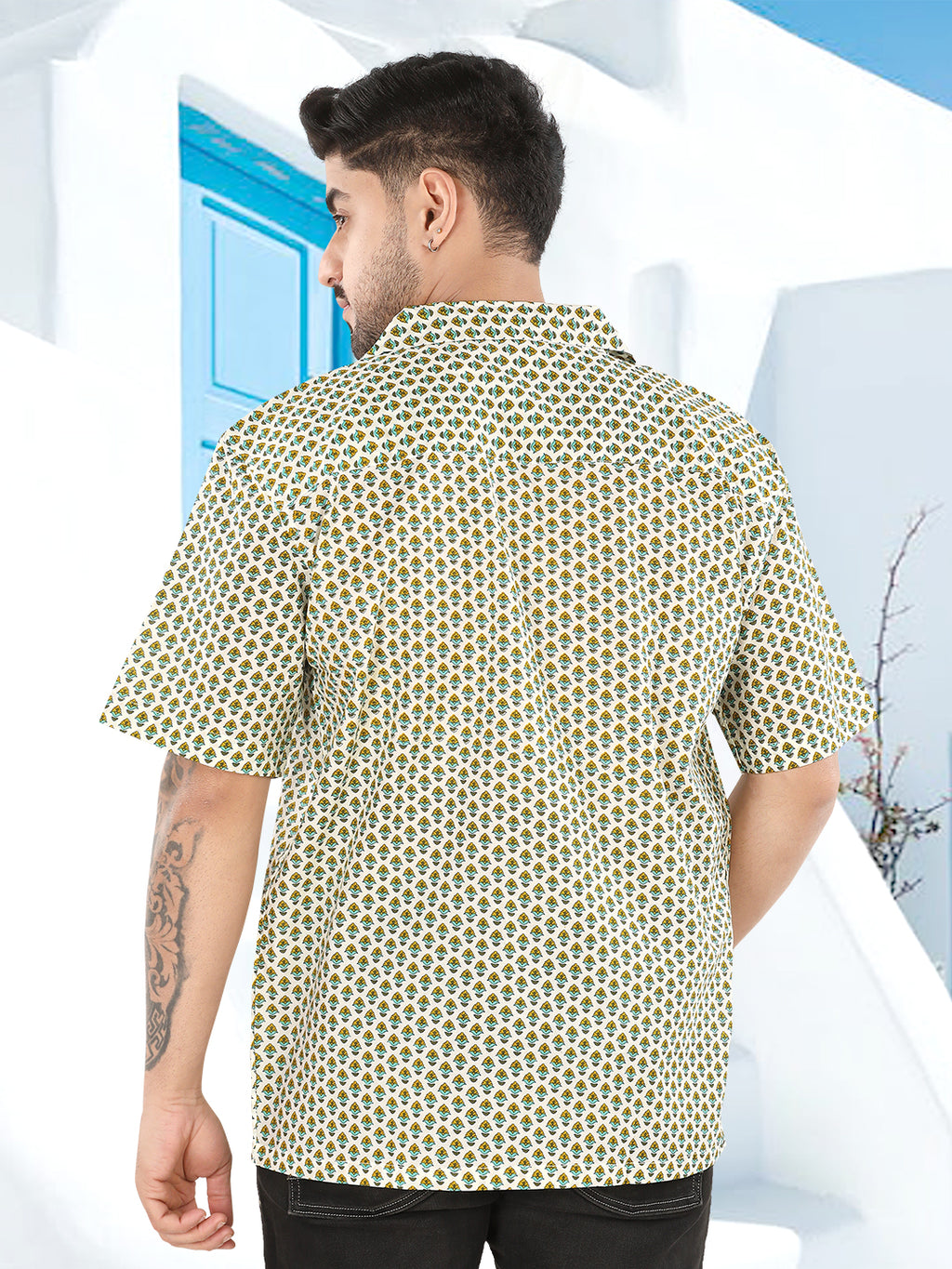Ivory Micro Motif Ajrakh Printed Casual Shirt(1117)