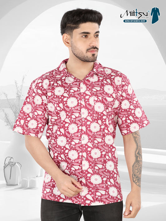 Crimson Bloom Ajrakh Printed Casual Shirt (1102)