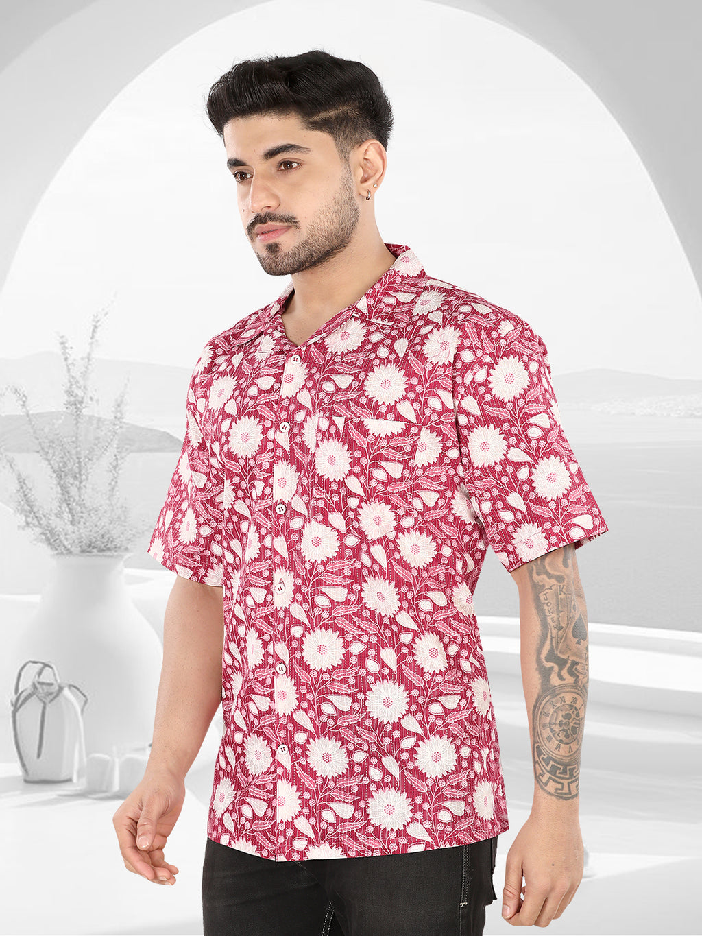 Crimson Bloom Ajrakh Printed Casual Shirt (1102)