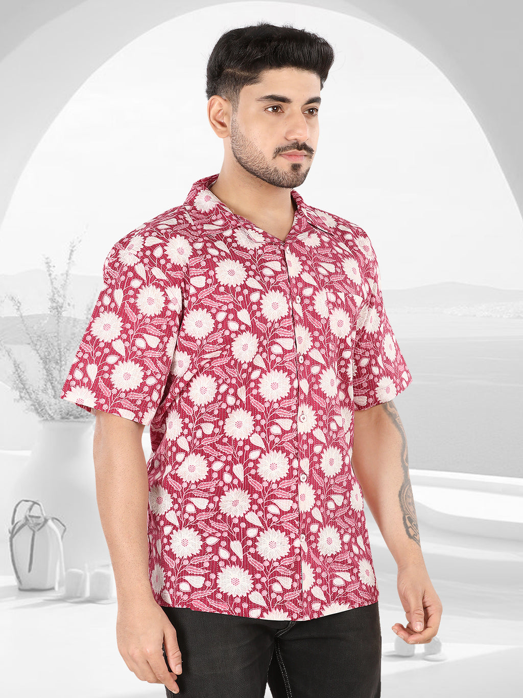 Crimson Bloom Ajrakh Printed Casual Shirt (1102)