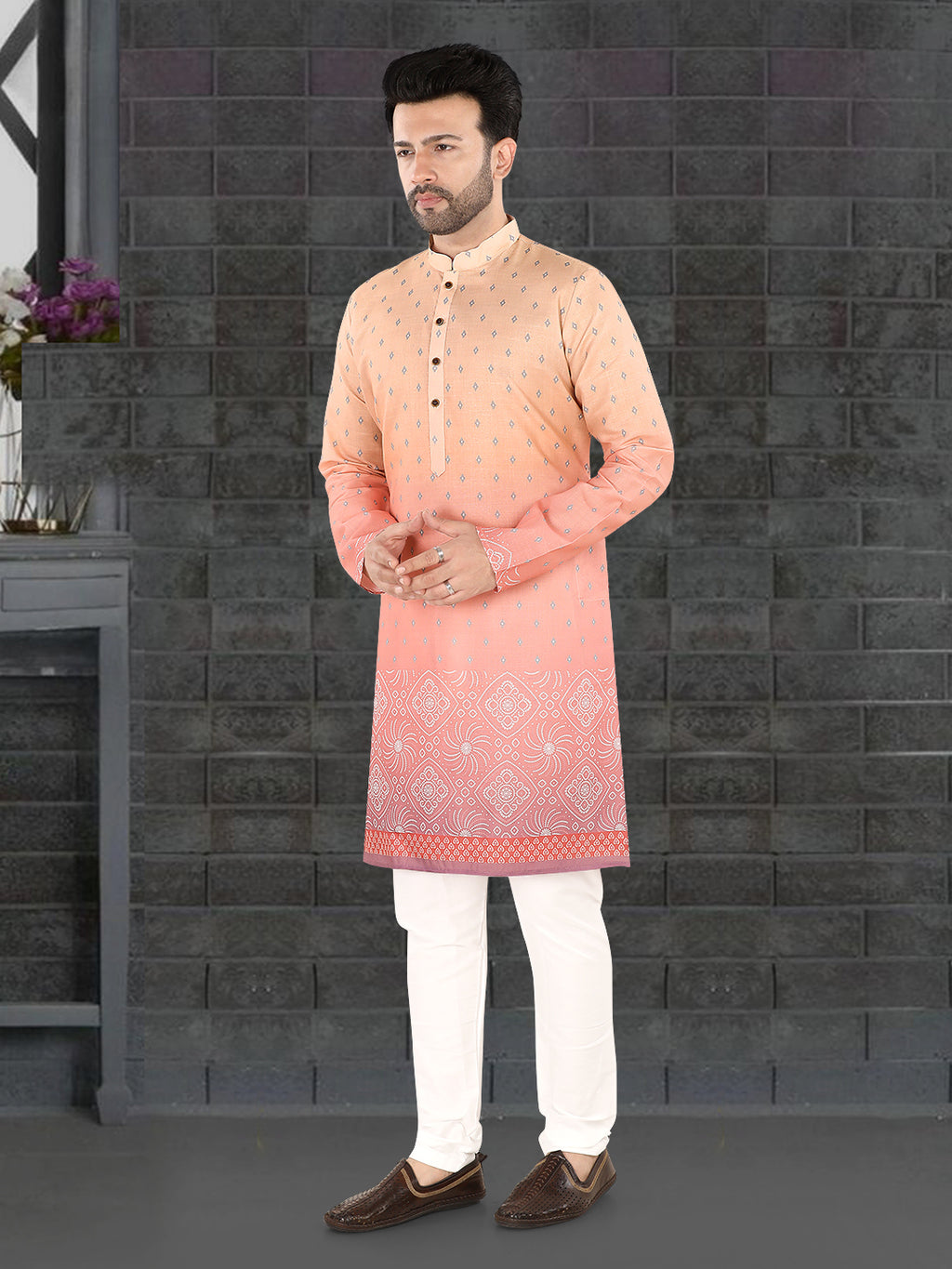 Pink Ethnic Print Kurta (7081)