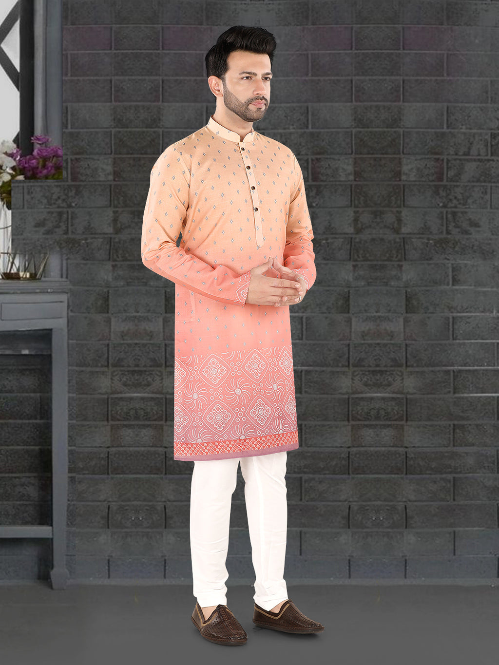 Pink Ethnic Print Kurta (7081)