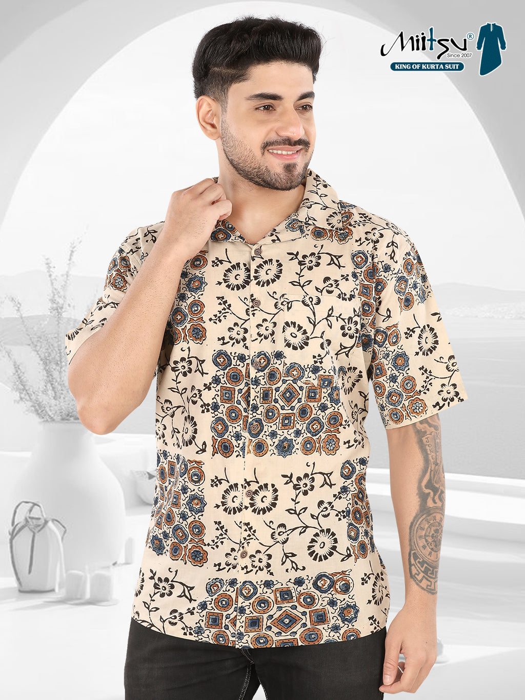 Sandstone Heritage Floral Ajrakh Printed Casual Shirt (1110)