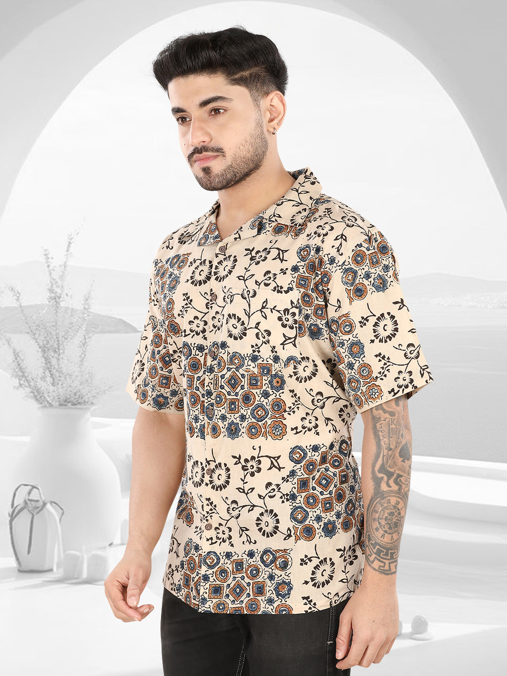 Sandstone Heritage Floral Ajrakh Printed Casual Shirt (1110)