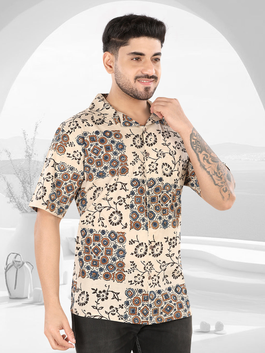 Sandstone Heritage Floral Ajrakh Printed Casual Shirt (1110)