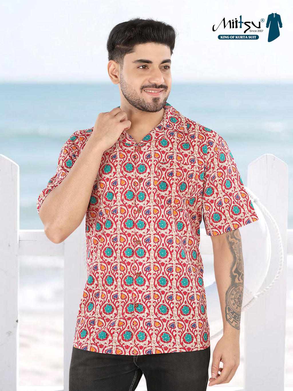 Crimson Coast Ethnic Ajrakh Printed Casual Shirt(1115)