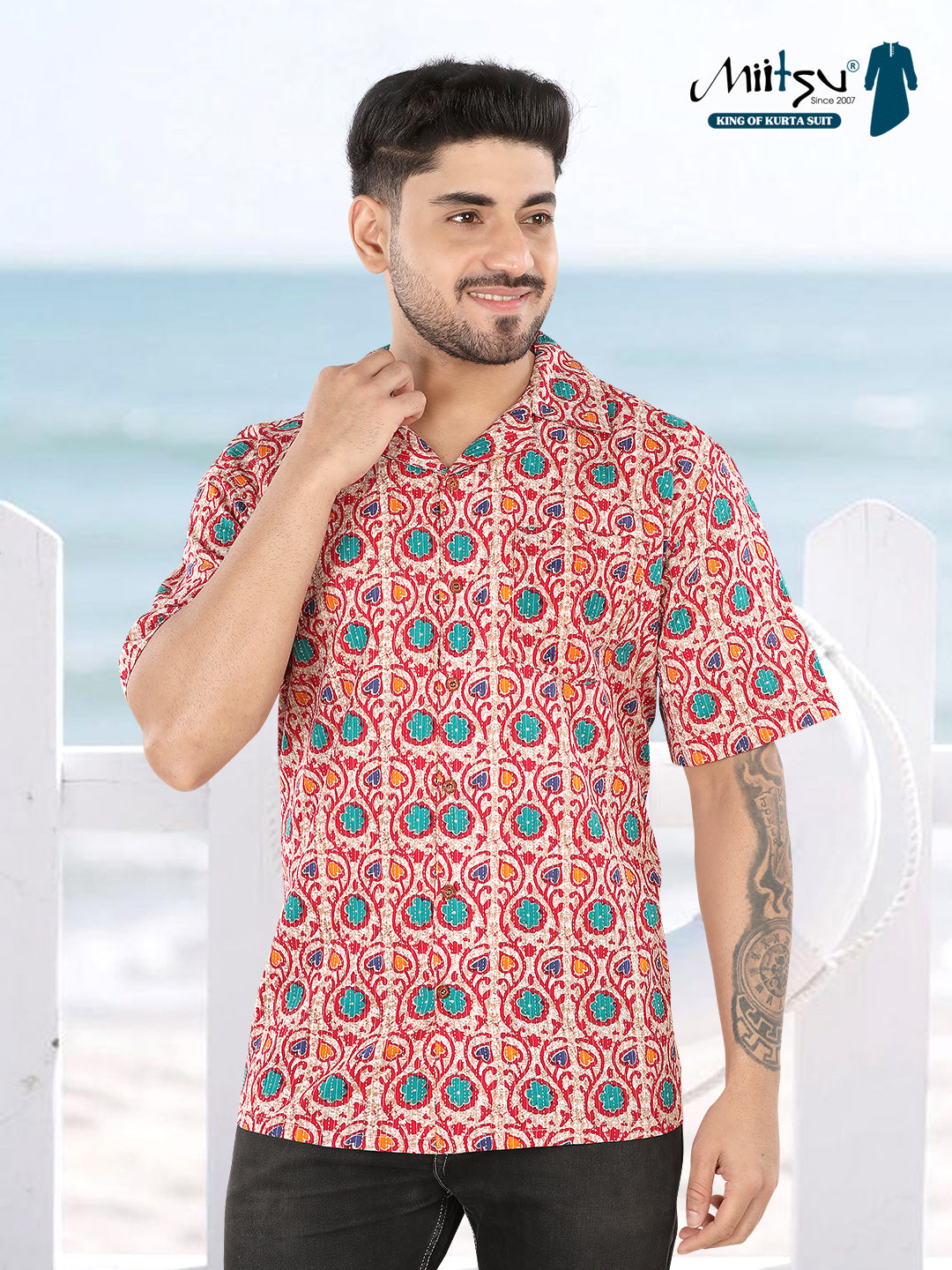 Crimson Coast Ethnic Ajrakh Printed Casual Shirt(1115)