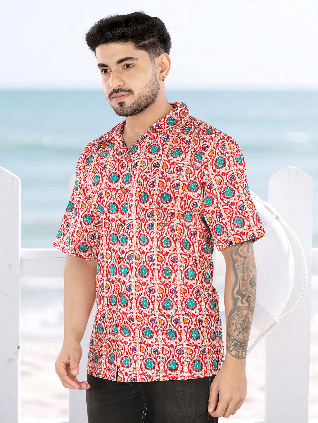Crimson Coast Ethnic Ajrakh Printed Casual Shirt(1115)