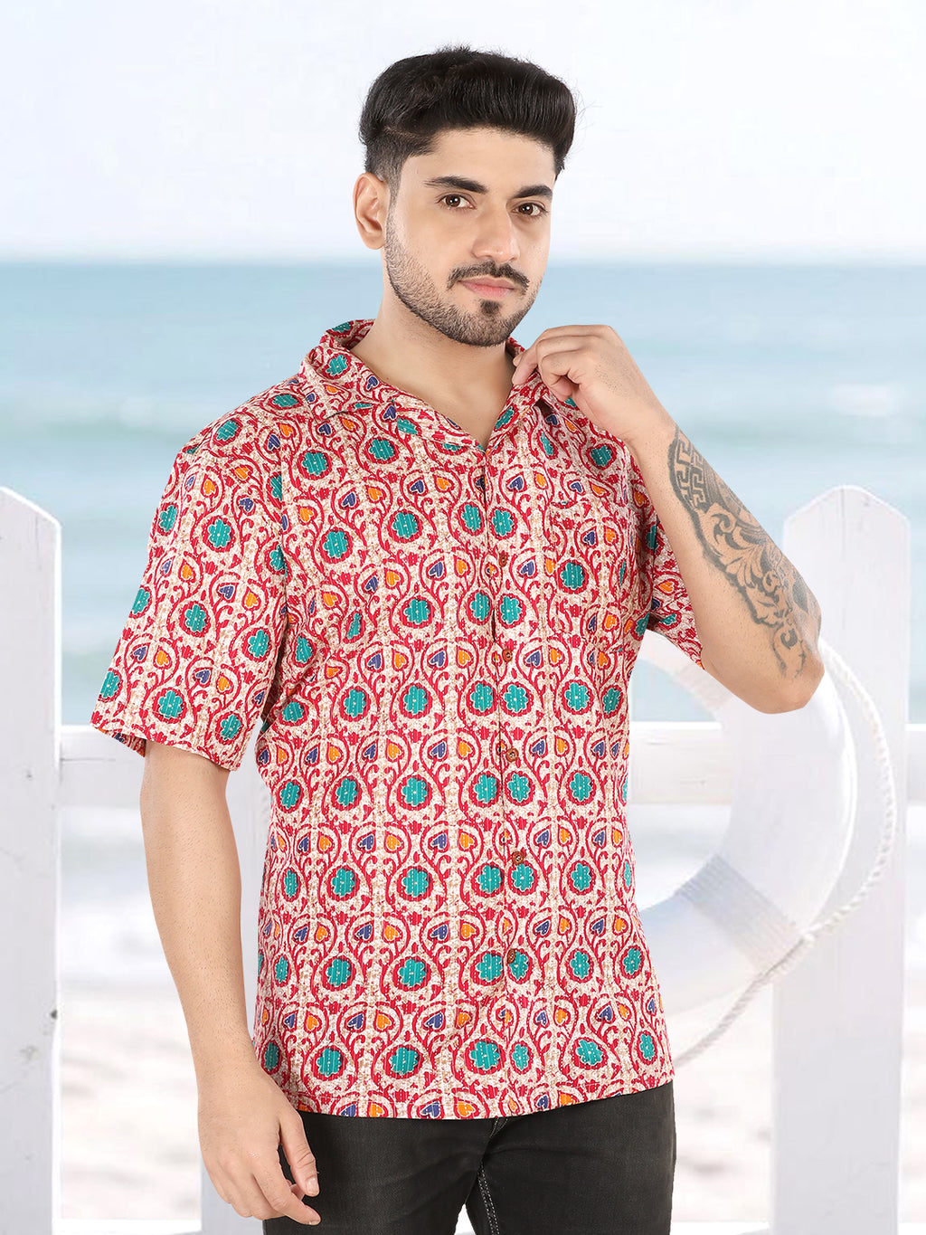 Crimson Coast Ethnic Ajrakh Printed Casual Shirt(1115)