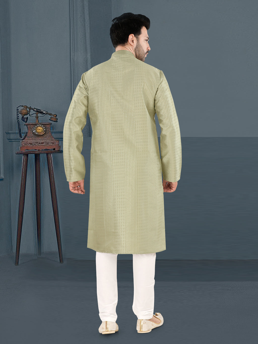 Pista Green Textured Festive Kurta – Elegant Ethnic Wear for Men (4250)