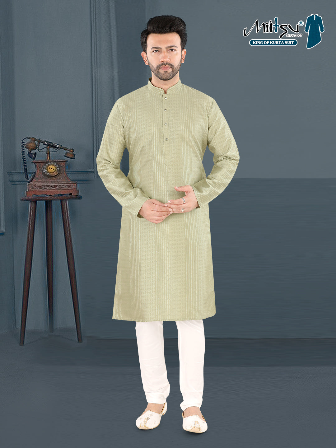 Pista Green Textured Festive Kurta – Elegant Ethnic Wear for Men (4250)