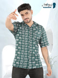 Mitsu Green Elephant Ajrakh Printed Half Sleeve Casual Shirt(1103)