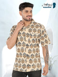 Beige Ethnic Motif Ajrakh Printed Half Sleeve Shirt(1109)