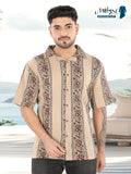 Sand Beige Ethnic Block Print Half Sleeve Shirt(1107)