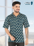 Men’s Teal Floral Printed Half Sleeve Casual Shirt (1116)