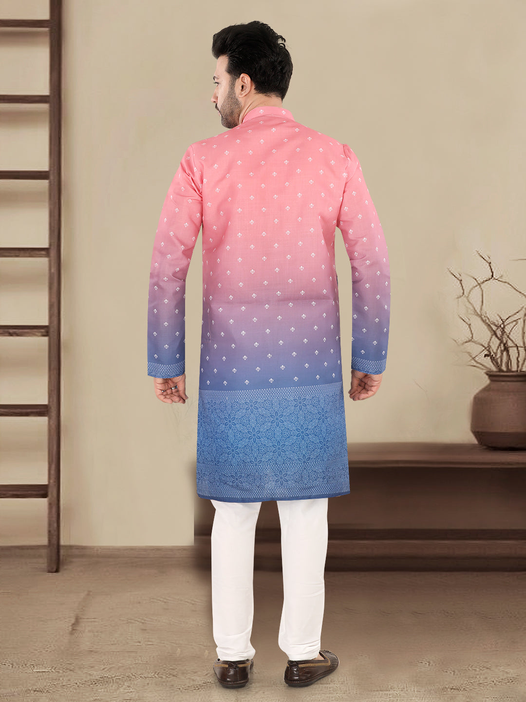 Pink to Royal Blue Ombre Ethnic Print Kurta (7081)
