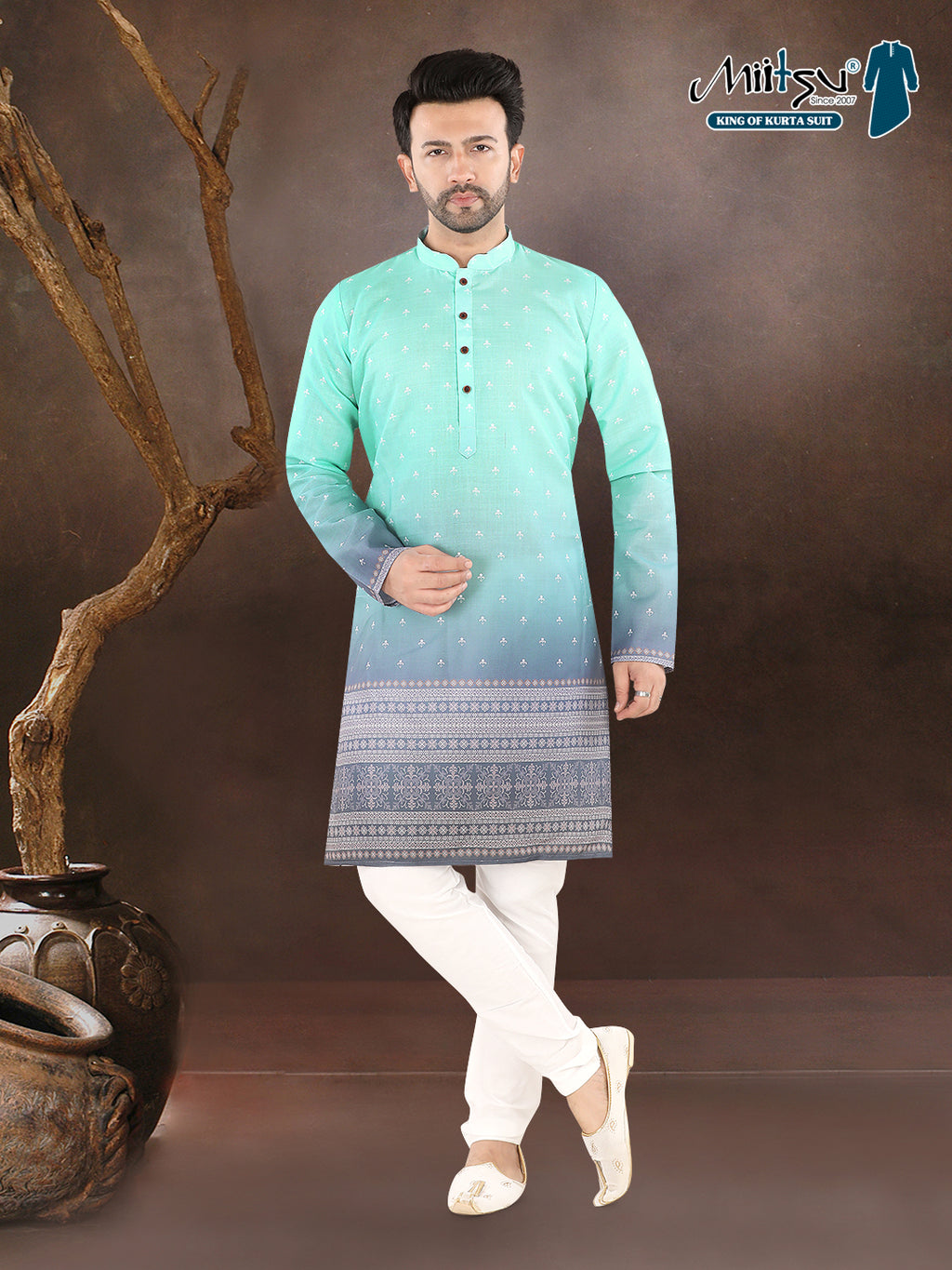 Pista Heritage Border Kurta (1944)
