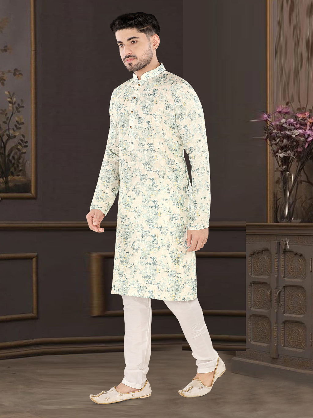 Mint Blossom Heritage Print Kurta (9032)
