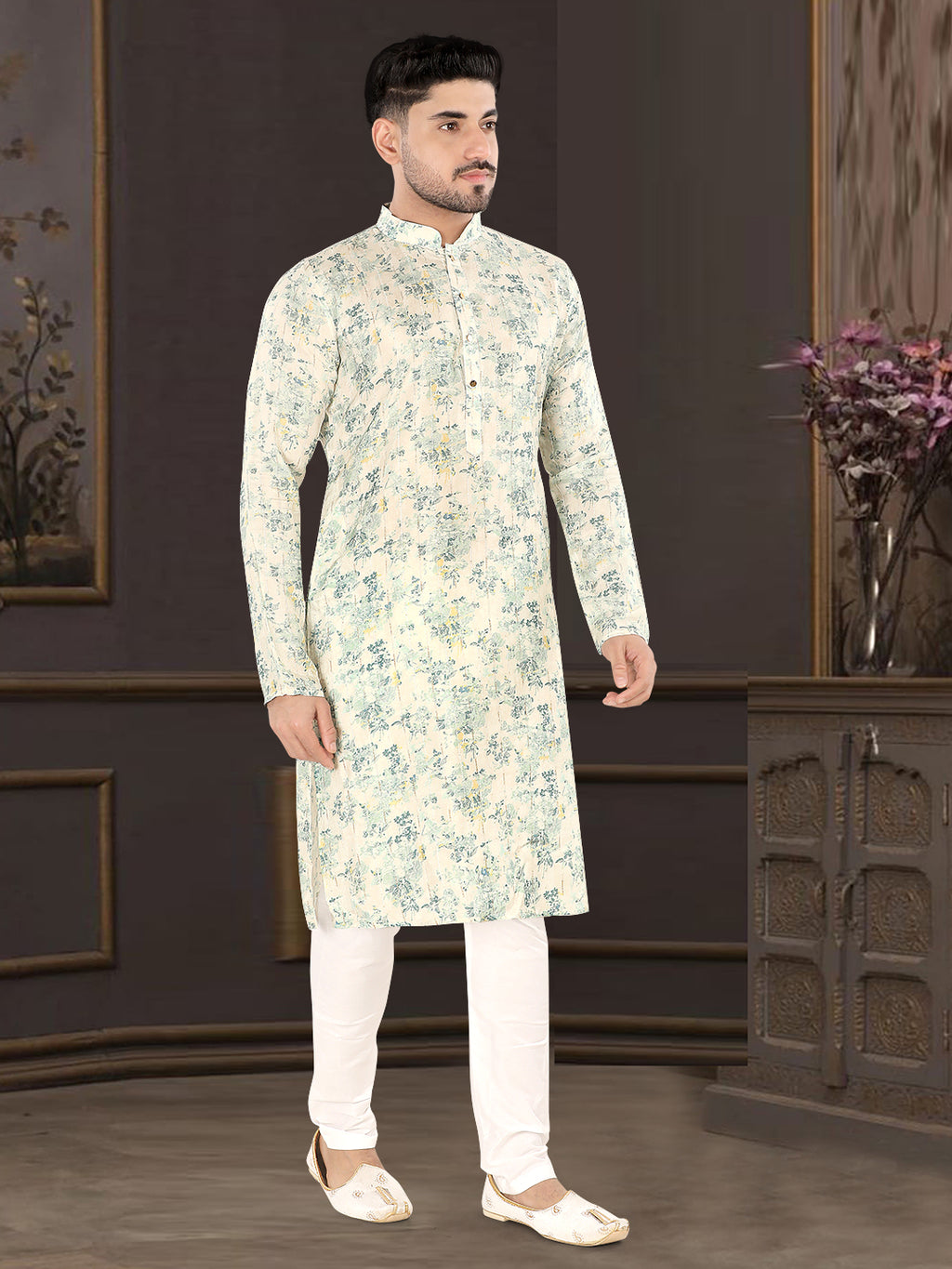 Mint Blossom Heritage Print Kurta (9032)