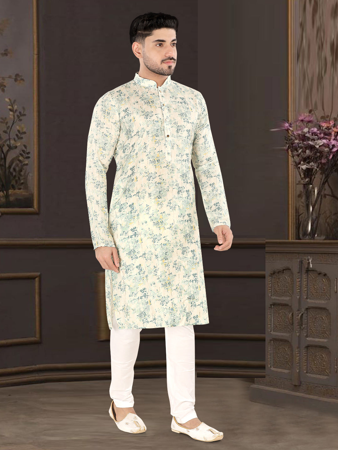 Mint Blossom Heritage Print Kurta (9032)