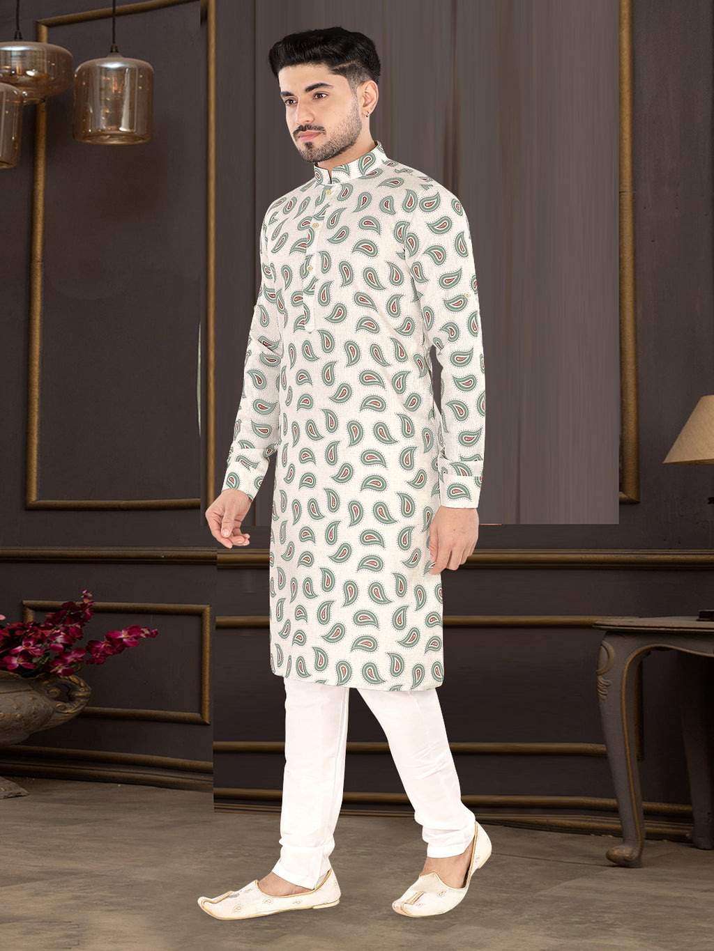 Ivory Paisley Heritage Kurta (20087)