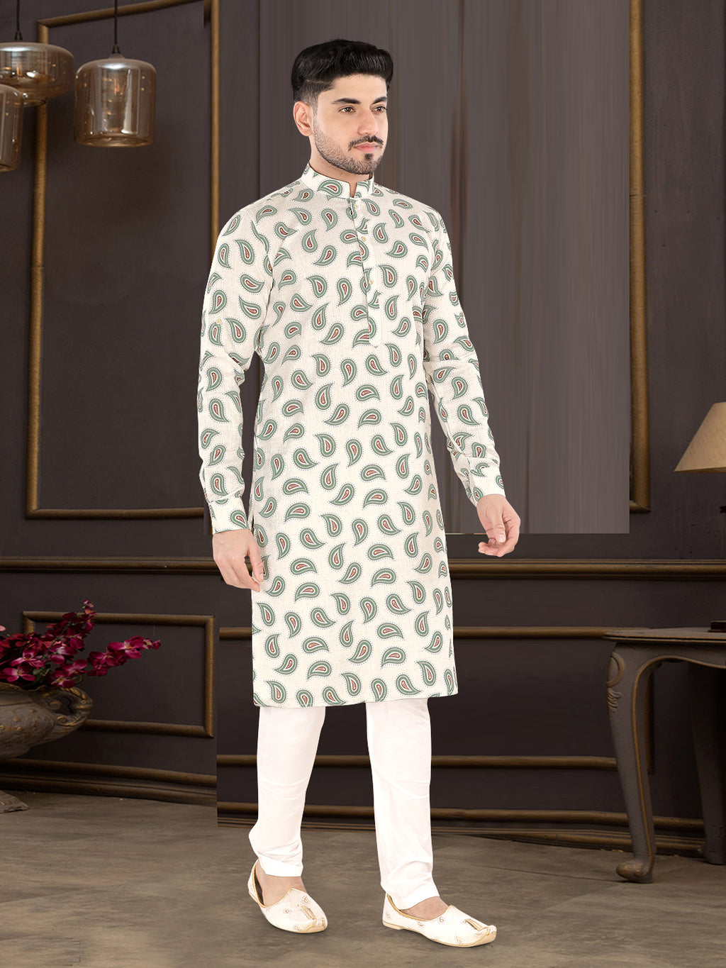 Ivory Paisley Heritage Kurta (20087)