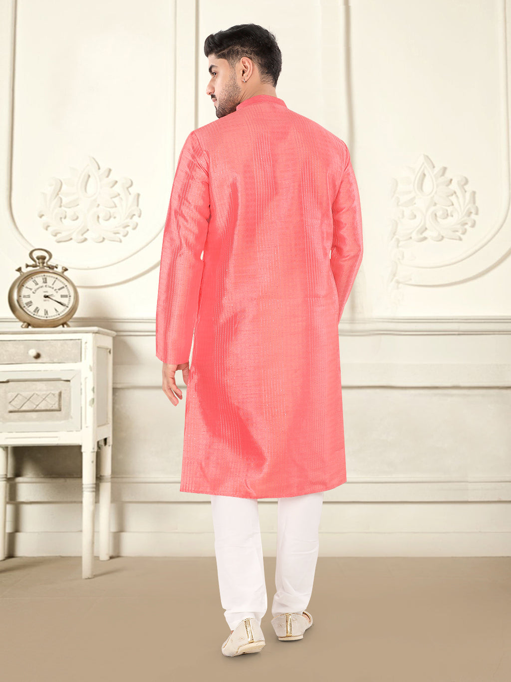 Peach Textured Festive Kurta – Elegant Traditional Wear (4250)
