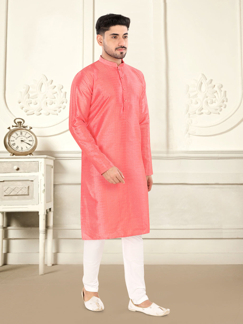 Peach Textured Festive Kurta – Elegant Traditional Wear (4250)