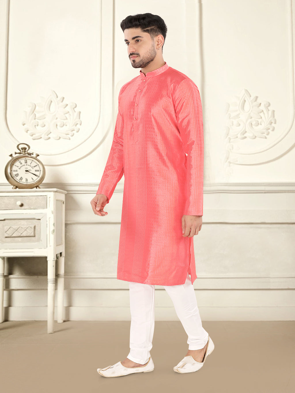 Peach Textured Festive Kurta – Elegant Traditional Wear (4250)
