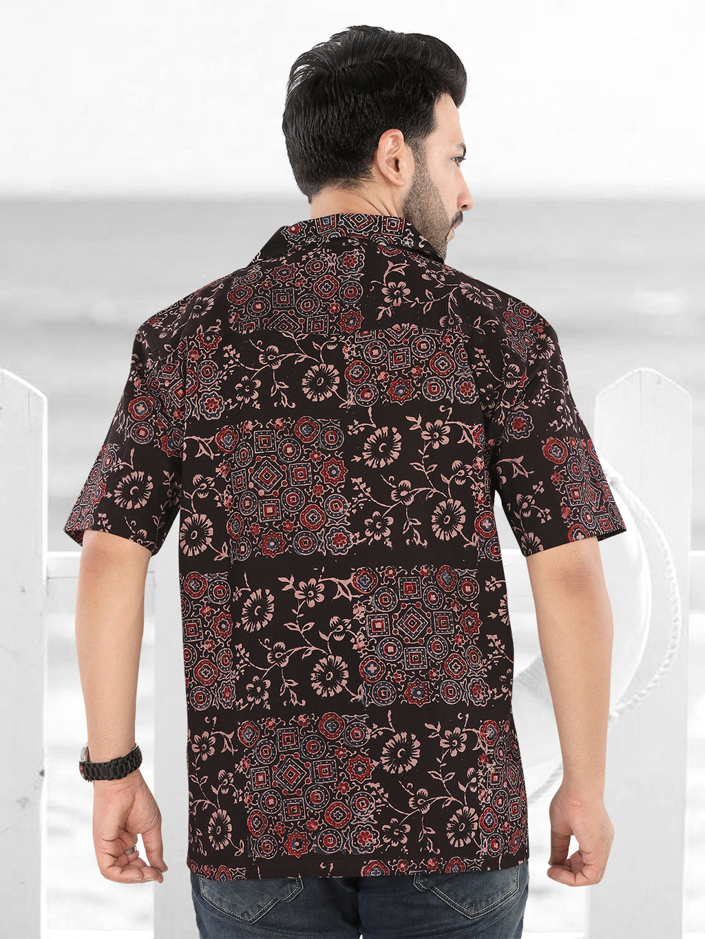 Midnight Ajrakh Fusion Print Shirt (1111)