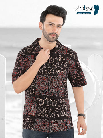 Midnight Ajrakh Fusion Print Shirt (1111)