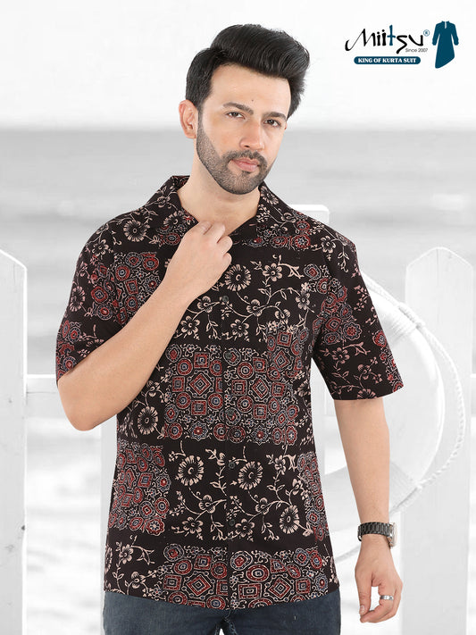 Midnight Ajrakh Fusion Print Shirt (1111)