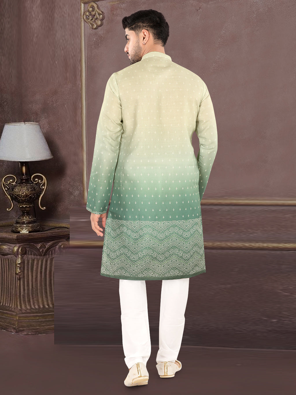 Pista Ombre Heritage Print Kurta (7081)