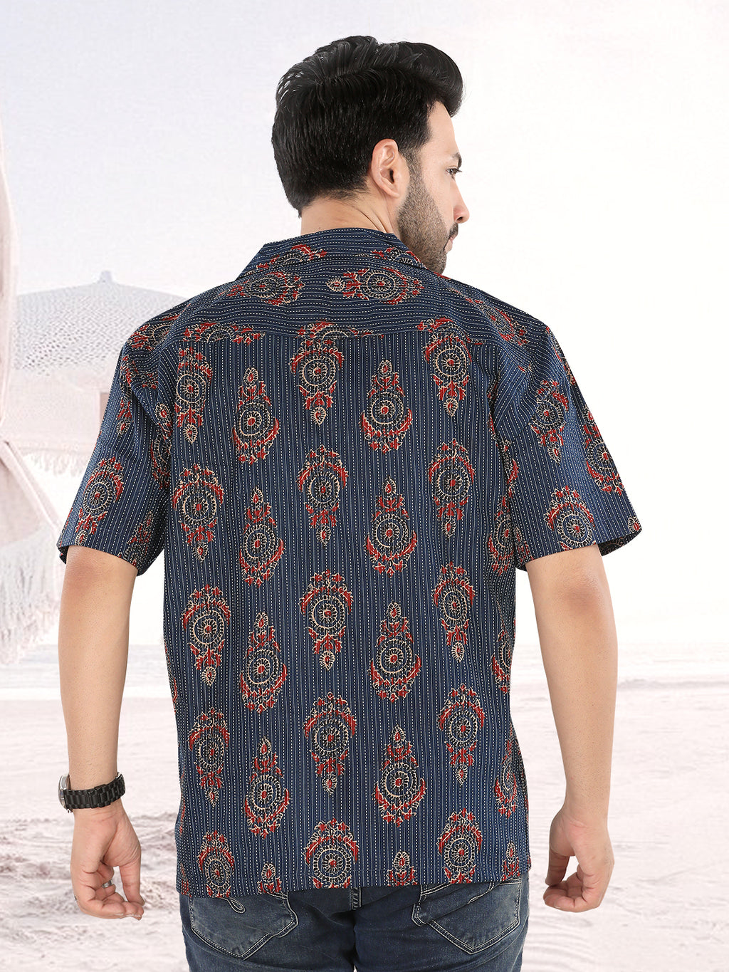 Indigo Ajrakh Circle Print Shirt (1104)