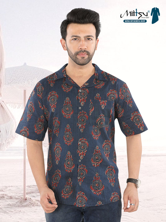 Indigo Ajrakh Circle Print Shirt (1104)