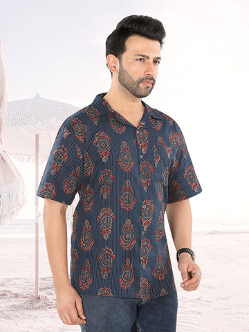 Indigo Ajrakh Circle Print Shirt (1104)