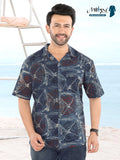 Midnight Blue Abstract Wave Ajrakh Print Shirt (1113)